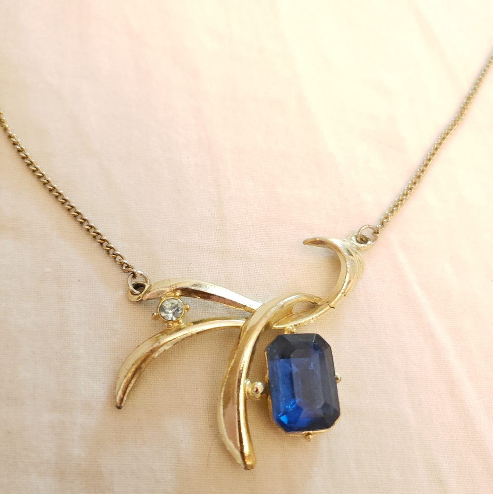 Vintage 40s era faux sapphire necklace - Picture 1 of 4